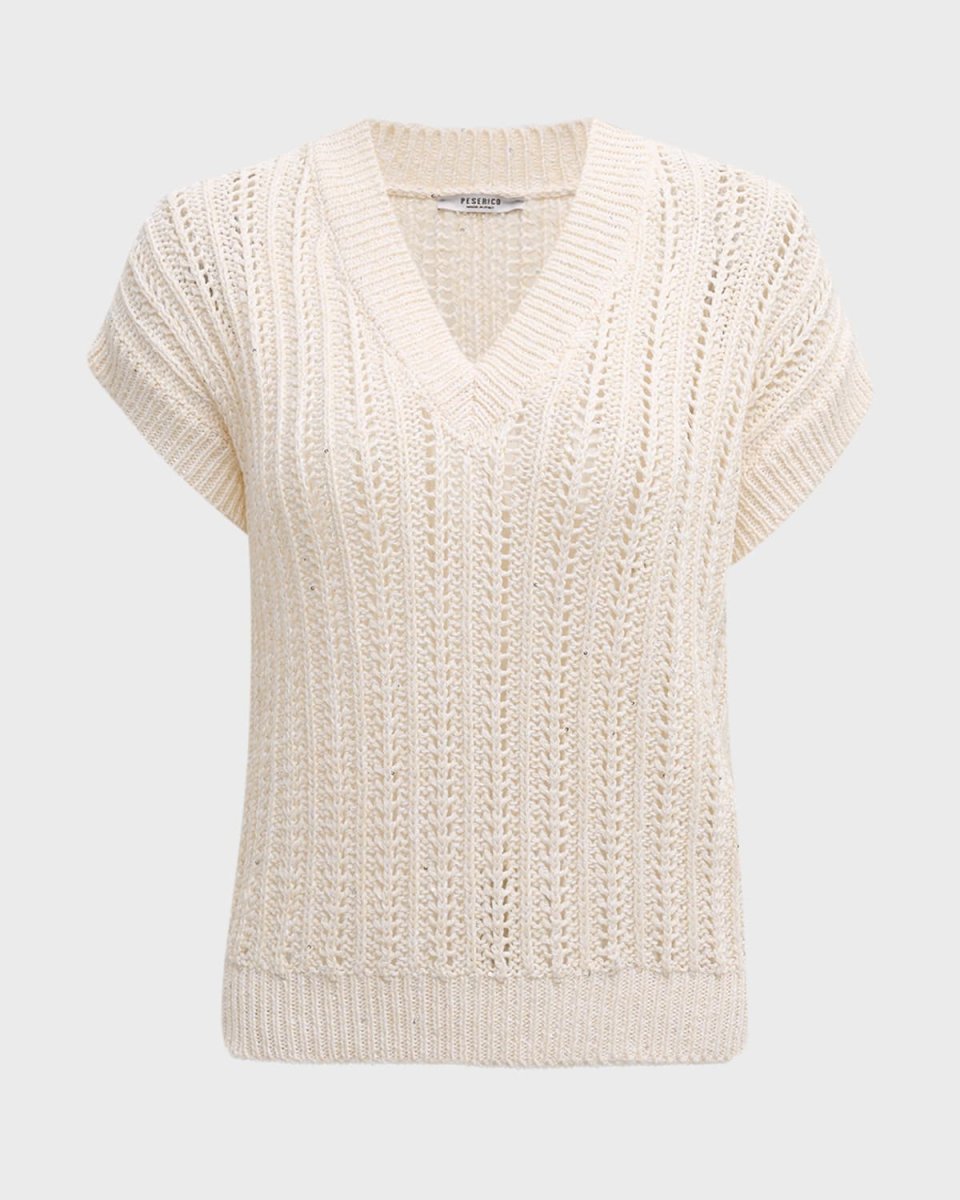 Sequin-Embellished Knit V-Neck Vest